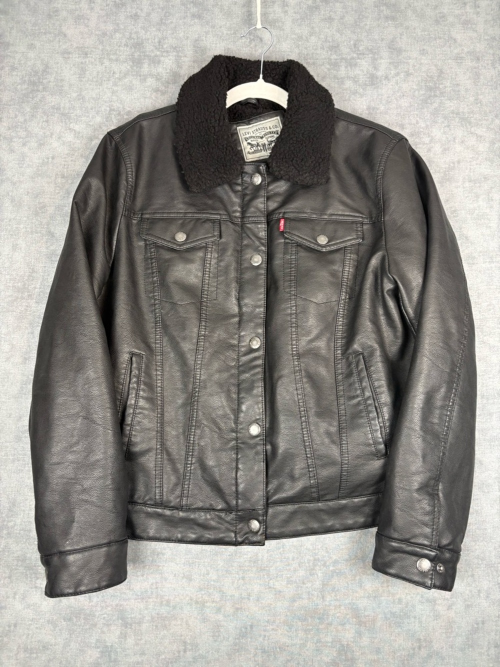 Levi’s Faux Leather Sherpa Trucker Jacket Black Women’s S/M